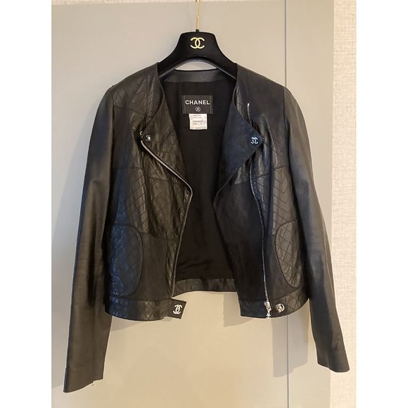 Chanel Leather Biker Jacket S ( Chanel size 36 ) - Picture 1 of 5